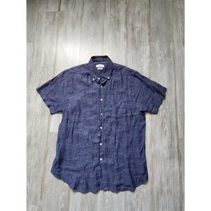Porter & Ash 100% Linen Button Up Shirt Short Sleeve Navy Blue Breathable Sz M